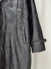 Vintage Black Leather Trench Coat XL