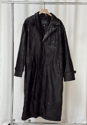 Vintage Black Leather Trench Coat XL