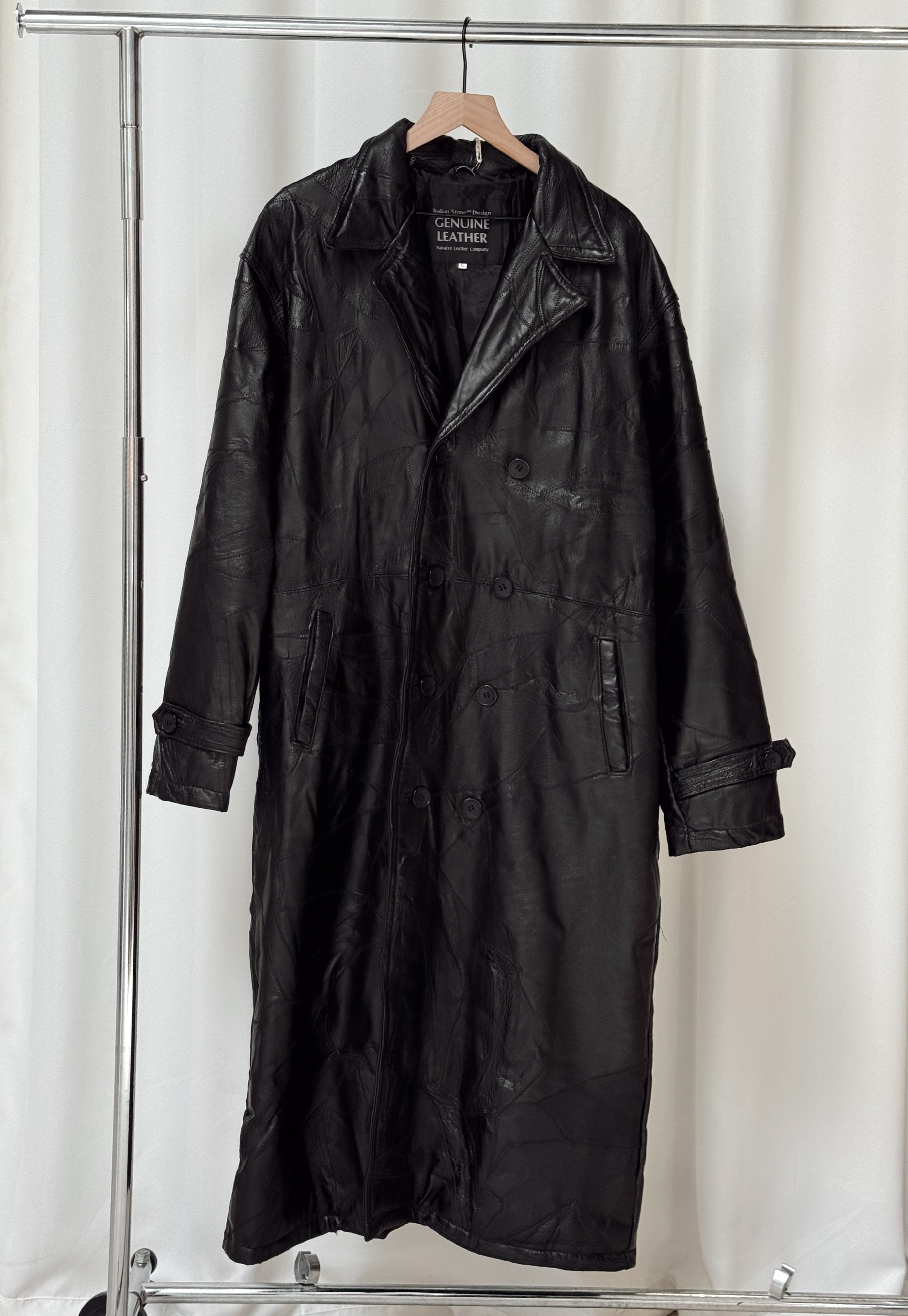 Vintage Black Leather Trench Coat XL