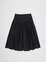 Black Pleated Waist Midi Skirt
