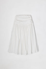 White Pleated Waist Midi Skirt