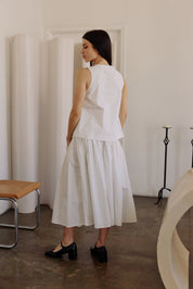 White Pleated Waist Midi Skirt