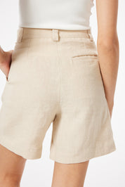 Taupe Linen High Waist Shorts
