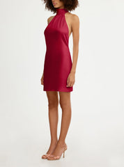 Raspberry Asymmetrical Halter Mini Dress