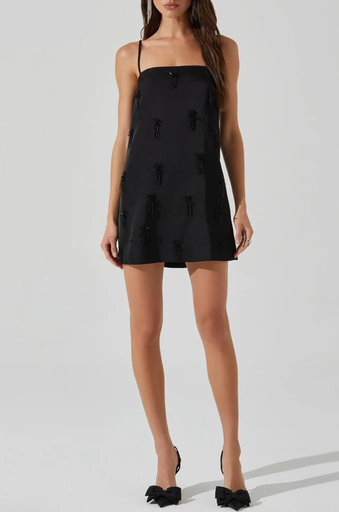 Black Cassiel Beaded Mini Dress