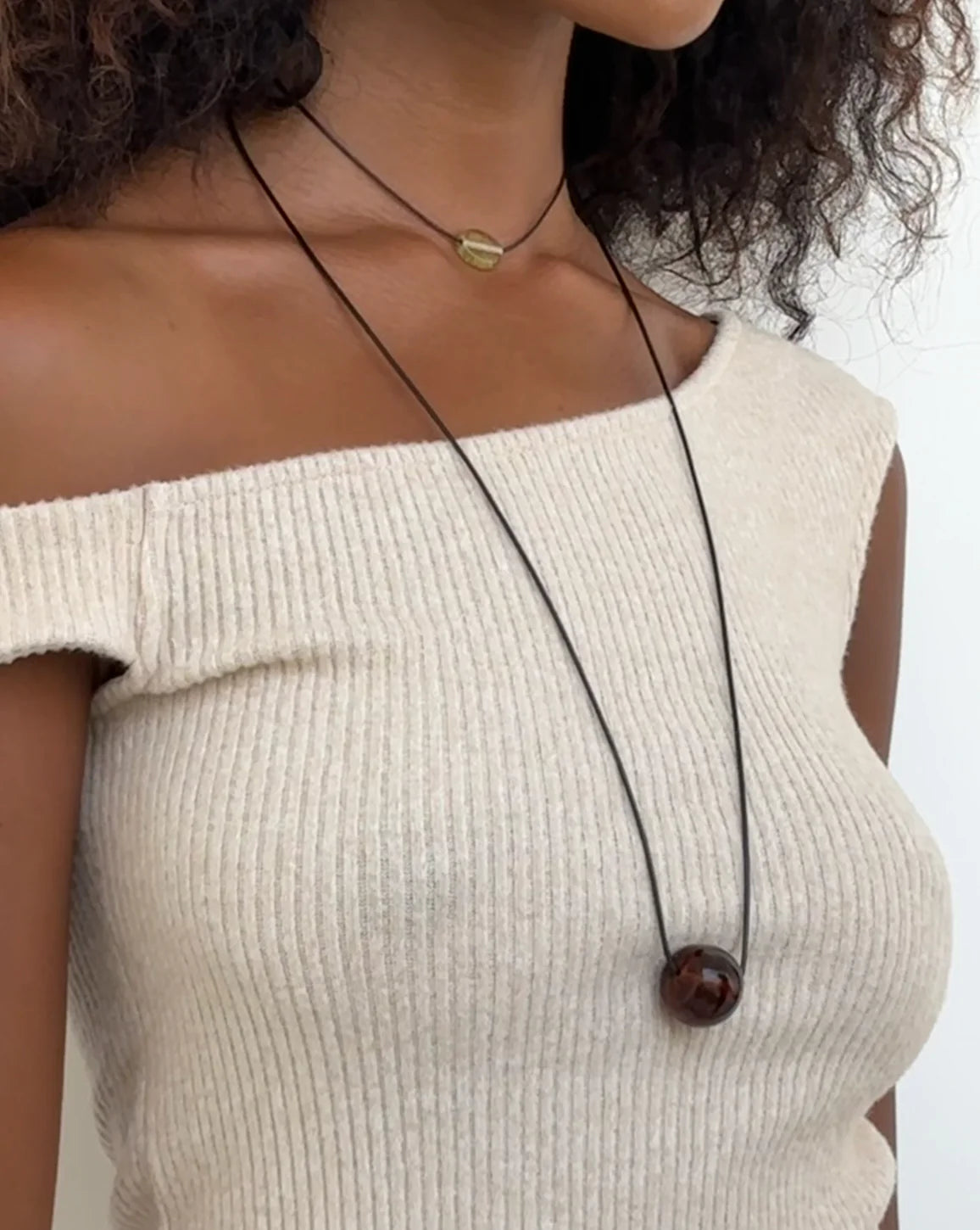 Nuri Studios Brown Glass Sphere Extra Long Cord Necklace