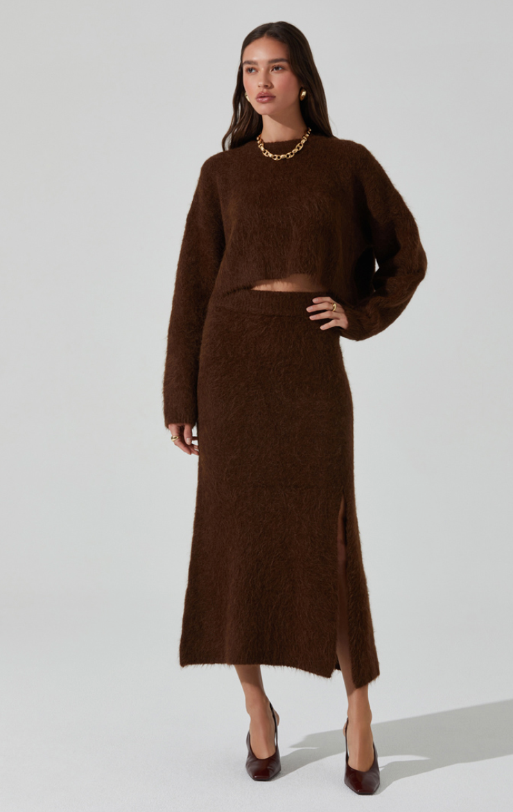 Brown Knit Sinisa Midi Skirt