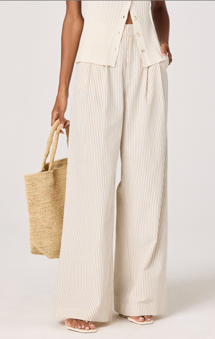 Cream Pinstriped Wide Leg Trousers
