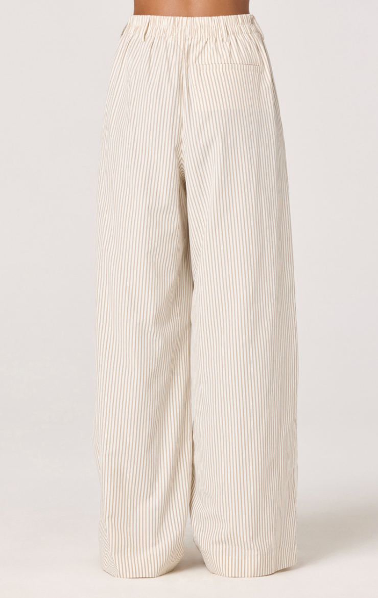 Cream Pinstriped Wide Leg Trousers