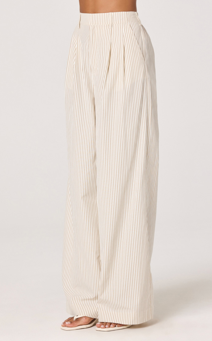 Cream Pinstriped Wide Leg Trousers