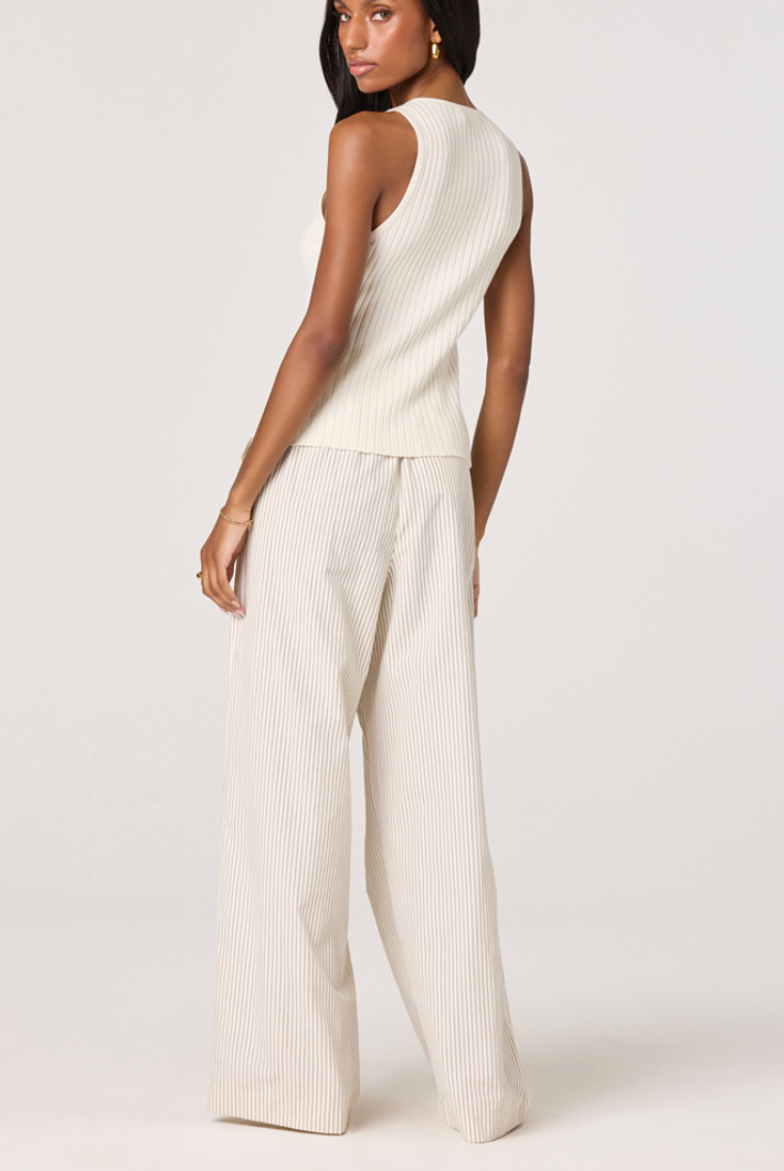 Cream Pinstriped Wide Leg Trousers