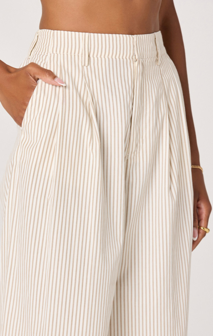 Cream Pinstriped Wide Leg Trousers
