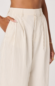Cream Pinstriped Wide Leg Trousers