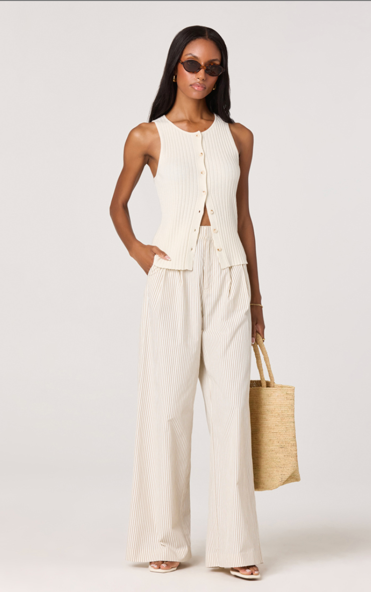 Cream Pinstriped Wide Leg Trousers