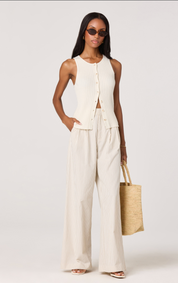 Cream Pinstriped Wide Leg Trousers