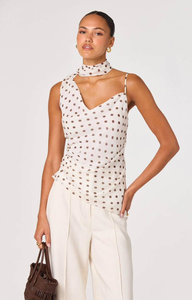 White Polka Dot Scarf Top