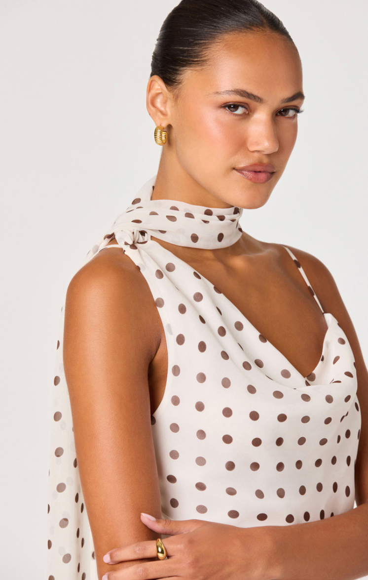 White Polka Dot Scarf Top