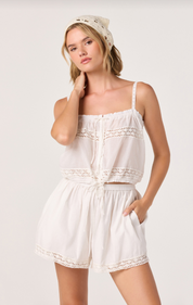 White Lace Trim Abrielle Shorts