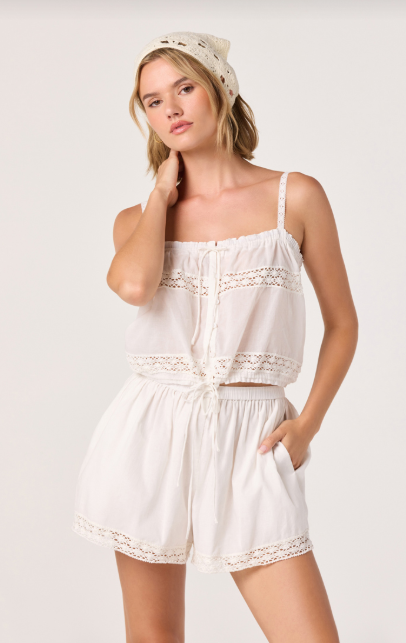 White Lace Trim Abrielle Shorts