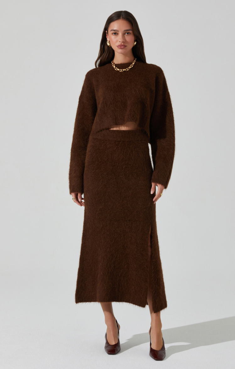 Brown Knit Sinisa Midi Skirt