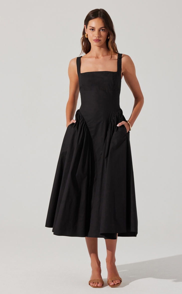 Black Contoured Waist Vinya Dress