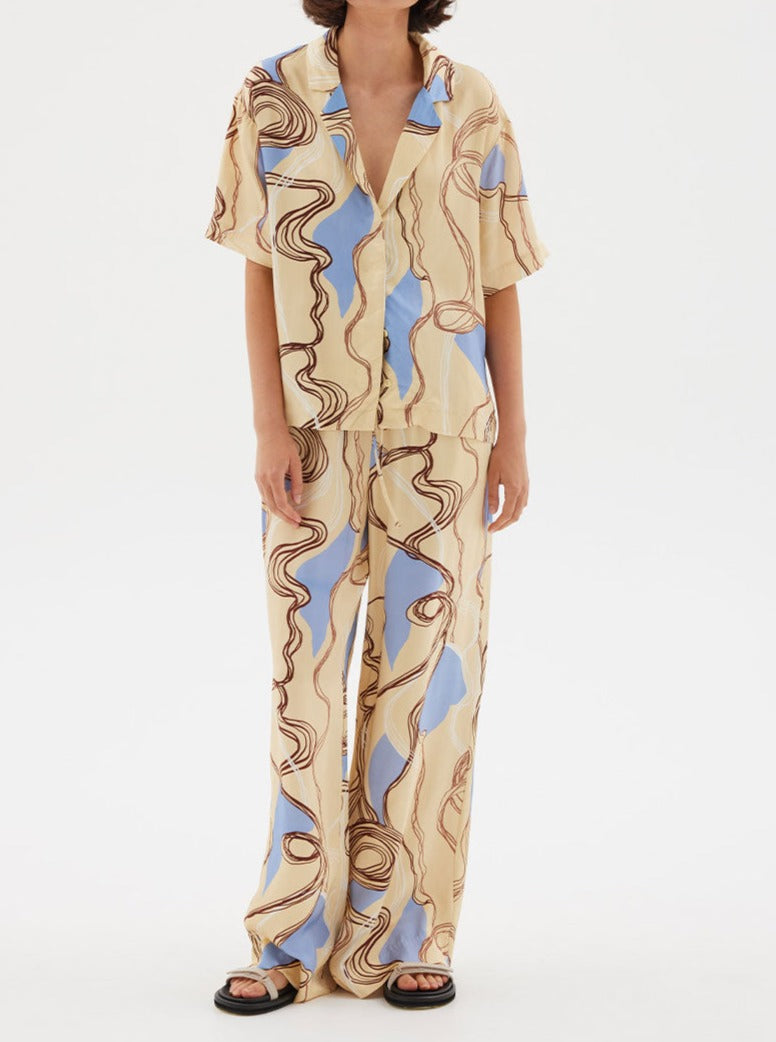 Yellow Abstract Print Expression Drawstring Pant