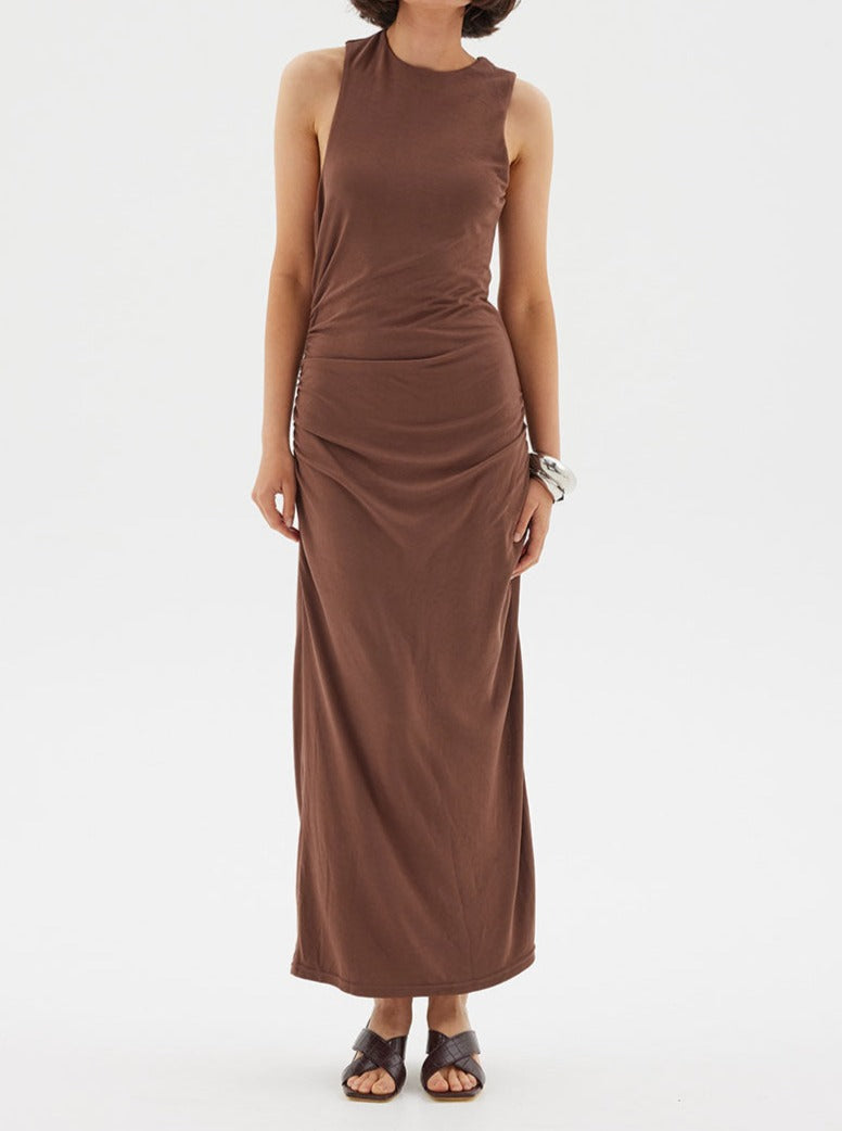 Cocoa Brown Sleeveless Jersey Maxi Dress