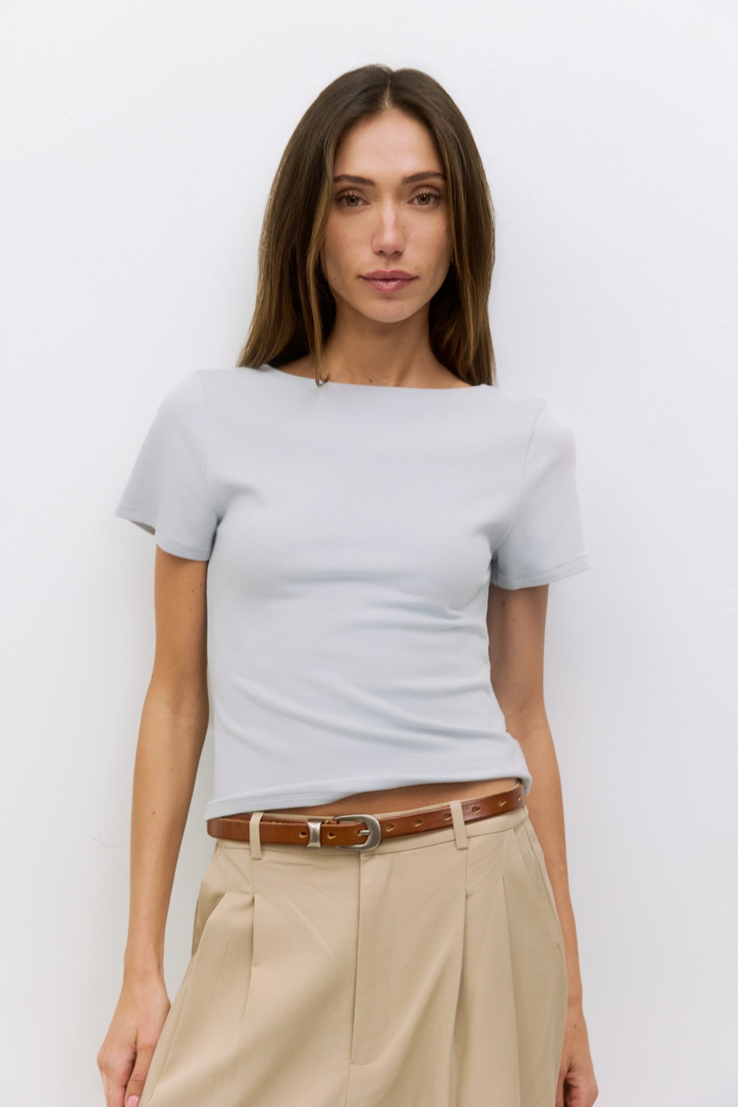Powder Blue Wide Neck Soft Knit Top