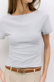 Powder Blue Wide Neck Soft Knit Top