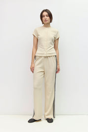 Cream Waffle Button-Up Knit Top