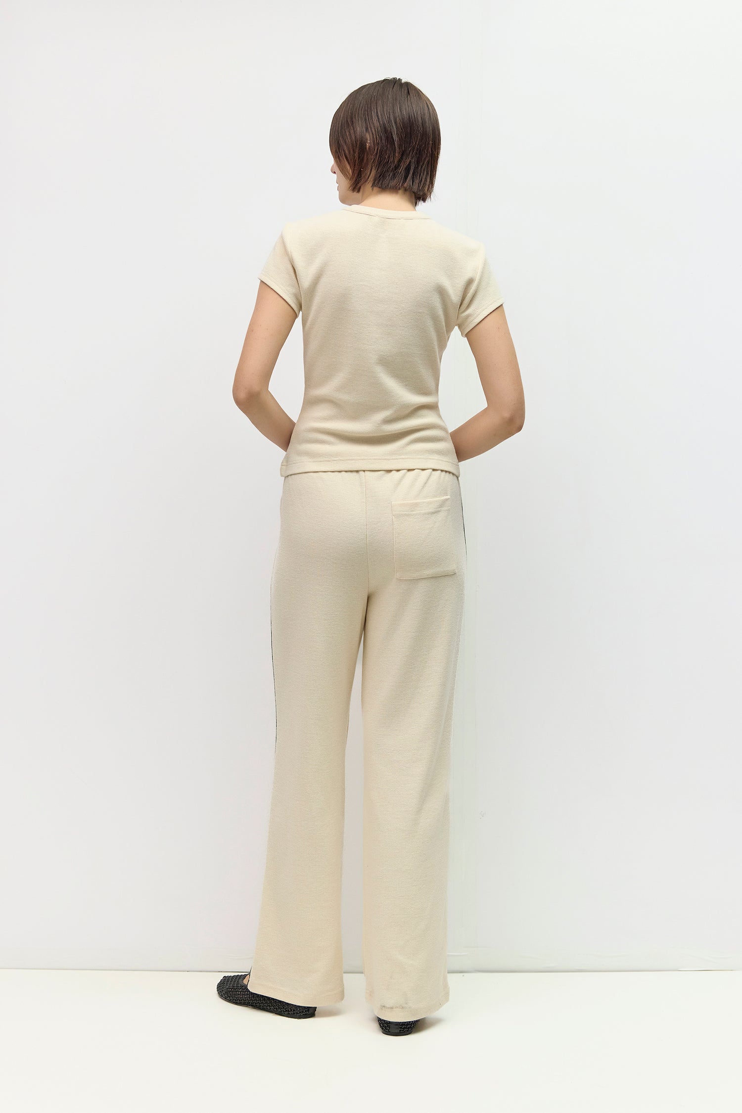 Cream Waffle Button-Up Knit Top