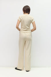 Cream Waffle Button-Up Knit Top
