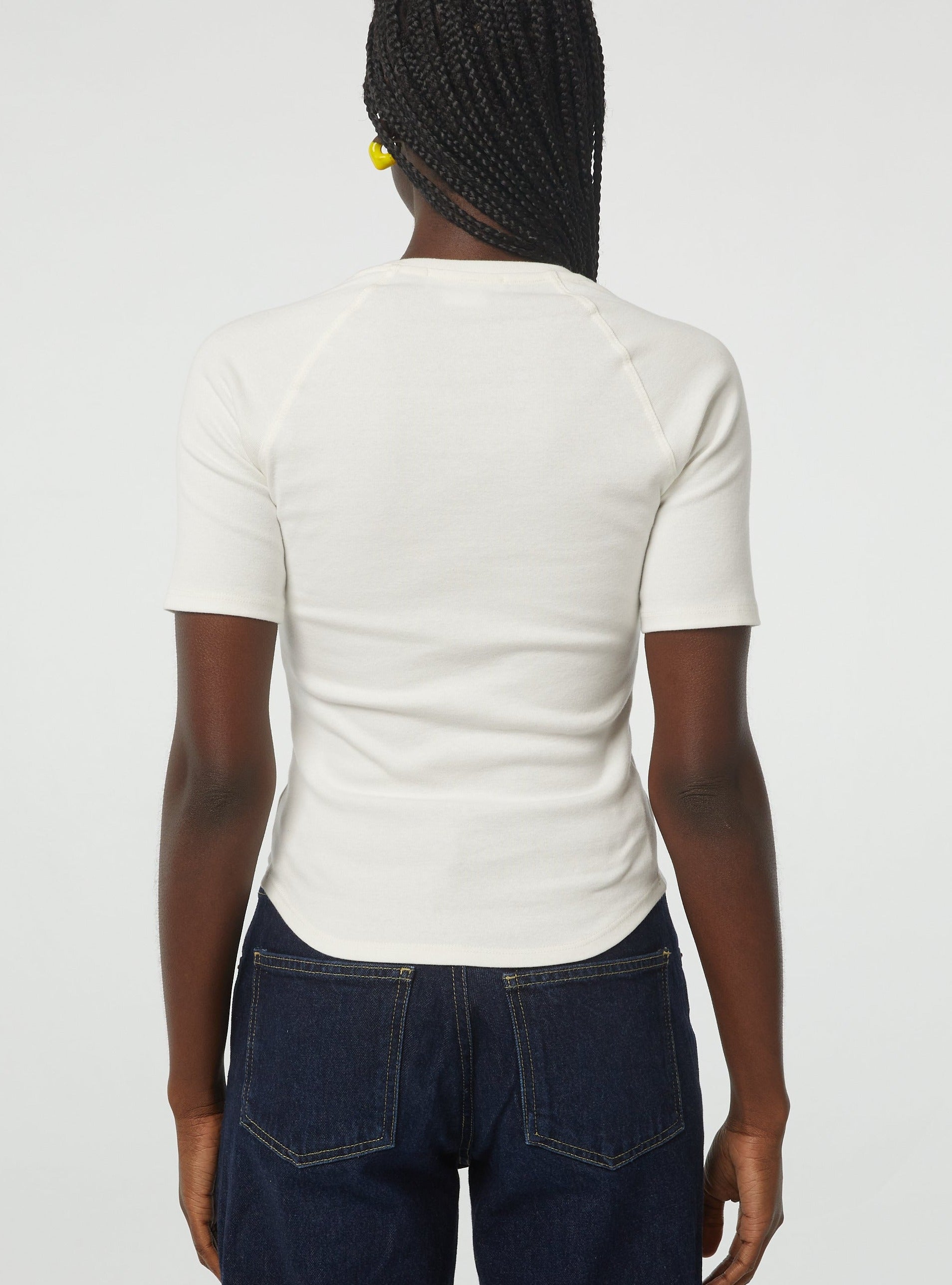 Line by K White Ribbed Curved Hem Tee