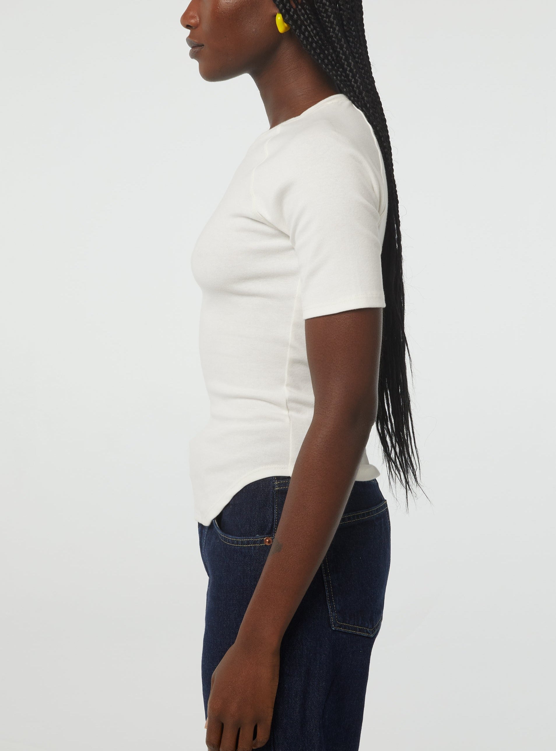 Line by K White Ribbed Curved Hem Tee