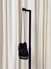 Vintage Black Crochet Beaded Drawstring Pouch