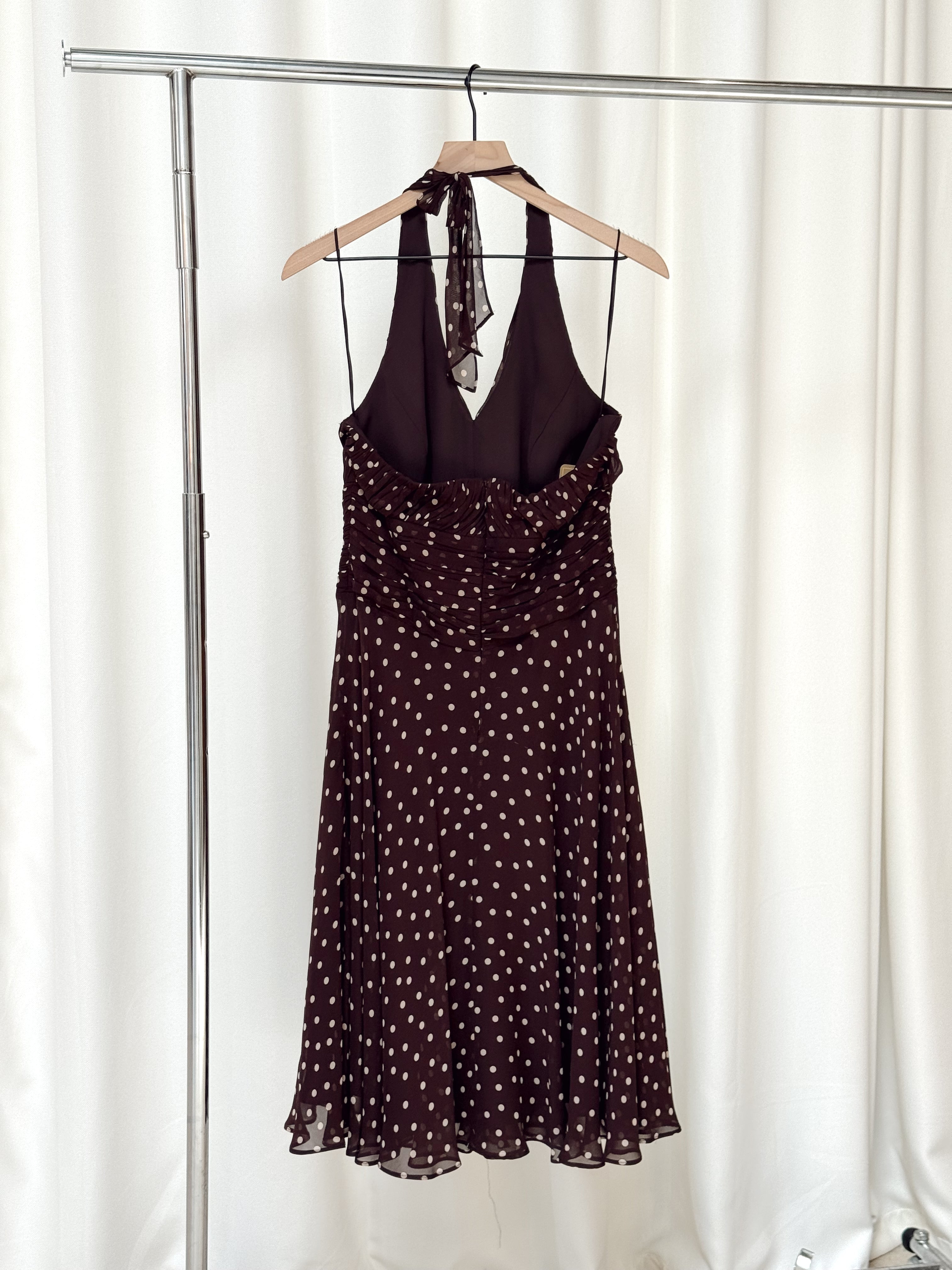 brown and cream polka dot dress Love a summer dress in winter when the weather is not too cold., ., ., Dress - @revolve , Jacket