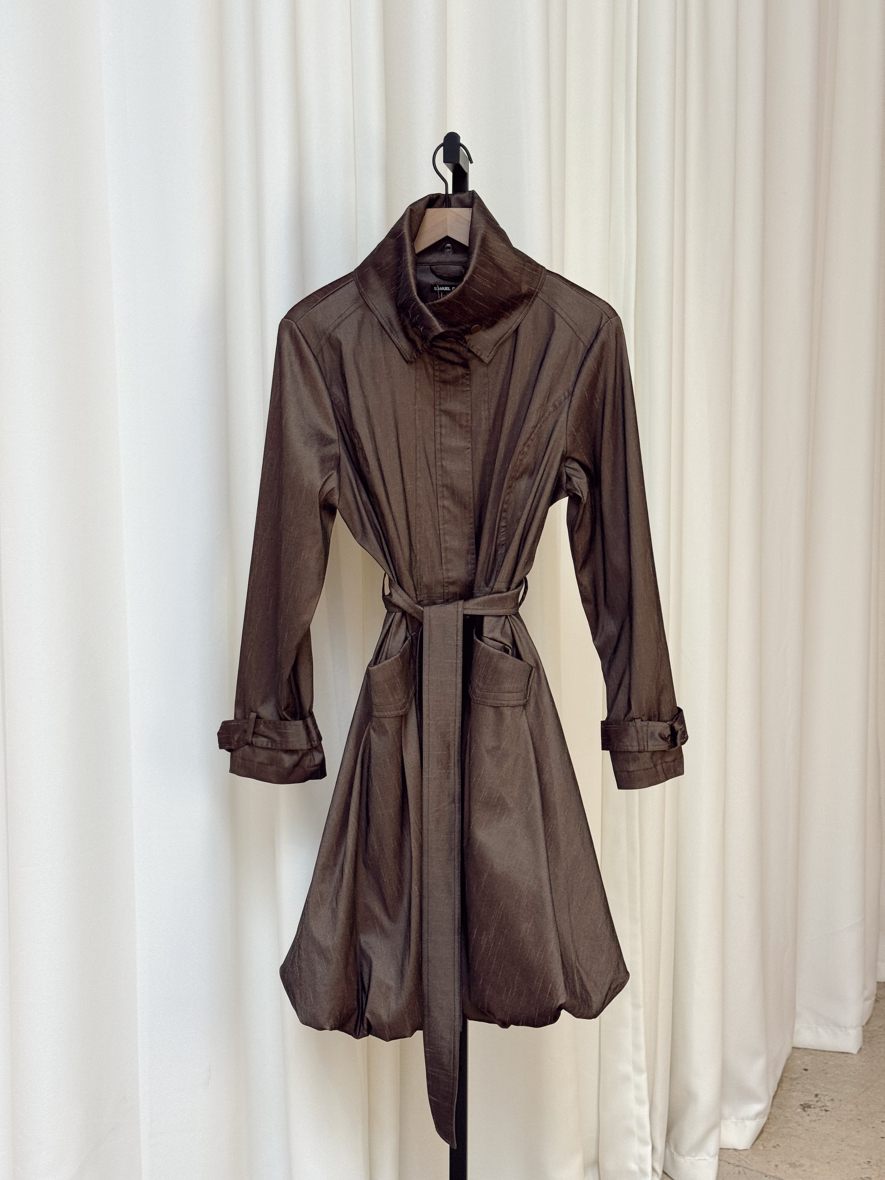 Vintage Brown Funnel Neck Bubble Hem Jacket