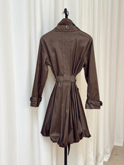 Vintage Brown Funnel Neck Bubble Hem Jacket