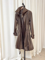 Vintage Brown Funnel Neck Bubble Hem Jacket