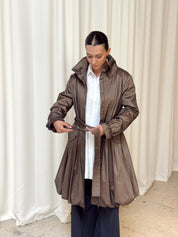 Vintage Brown Funnel Neck Bubble Hem Jacket
