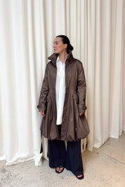 Vintage Brown Funnel Neck Bubble Hem Jacket