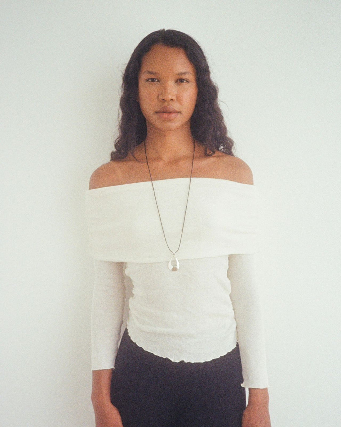Nuri Studios Silver Teardrop Long Cord Necklace