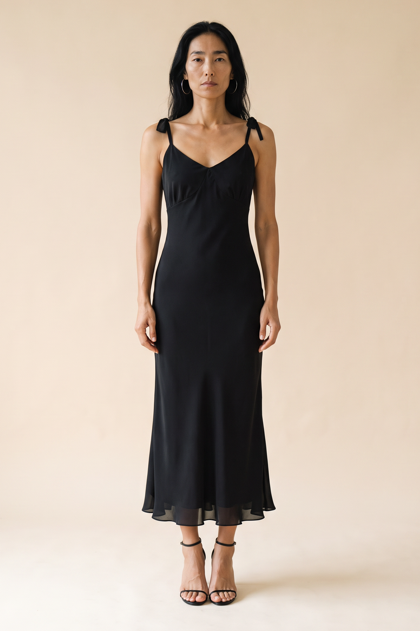 Vintage Black Silk Bow Strap Dress