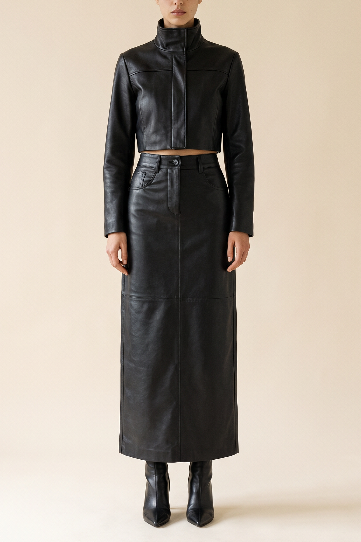 Vintage Black Leather Maxi Skirt - 27" Waist