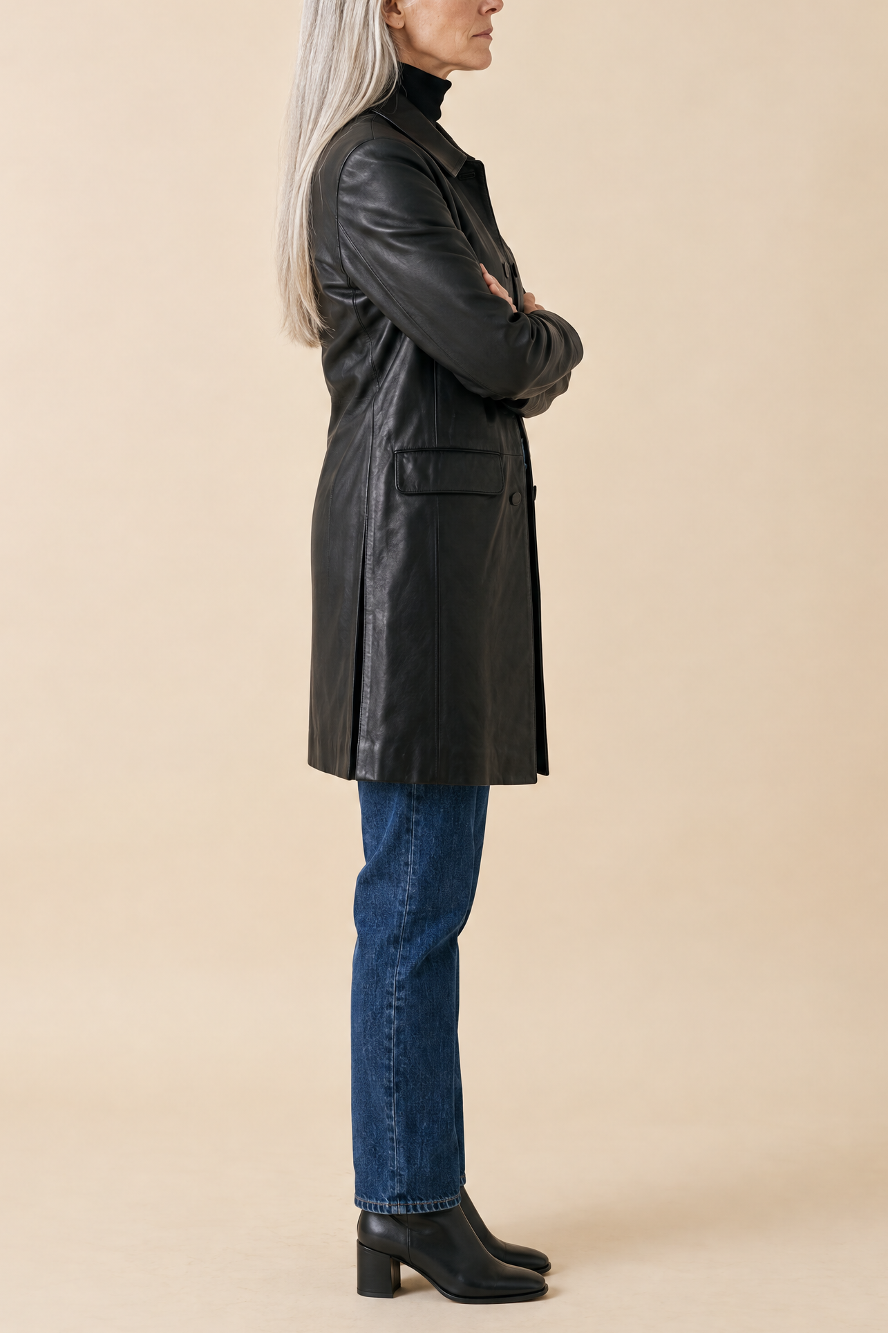 Vintage Black Leather Longline Jacket