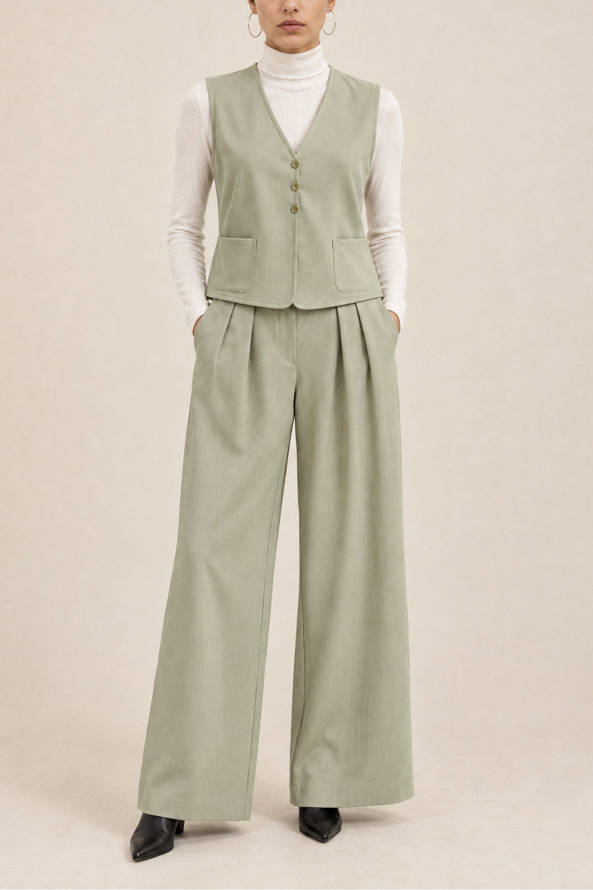 Vintage Sage Green Saks Fifth Avenue Vest & Pant Set
