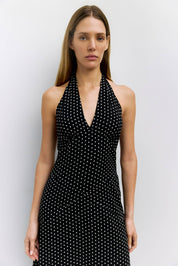 Angelina Black Polka Dot Halter Dress