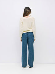 Ivory Cotton V-Neck Cardigan