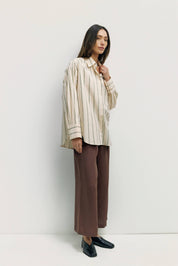 Cream Striped Cotton Poplin Blouse