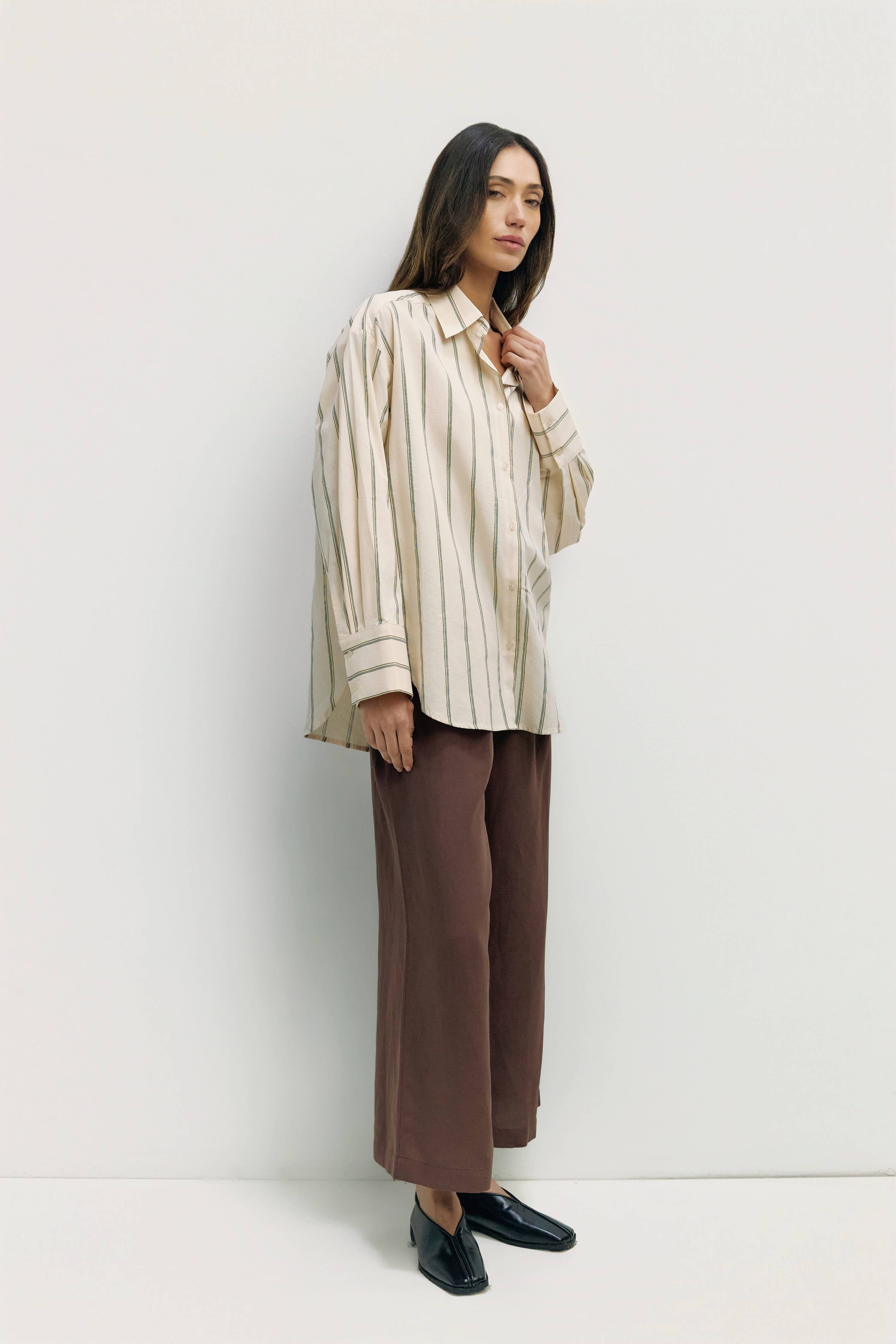 Cream Striped Cotton Poplin Blouse